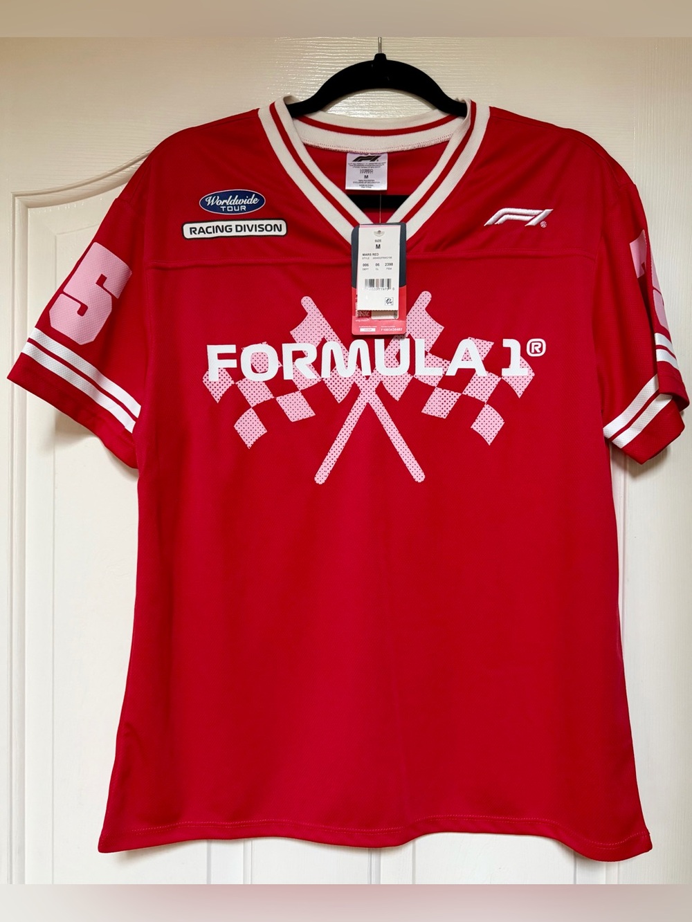 Formula 1 Racing Jersey Shirt NWT Medium Red Checkered Flag Graphic